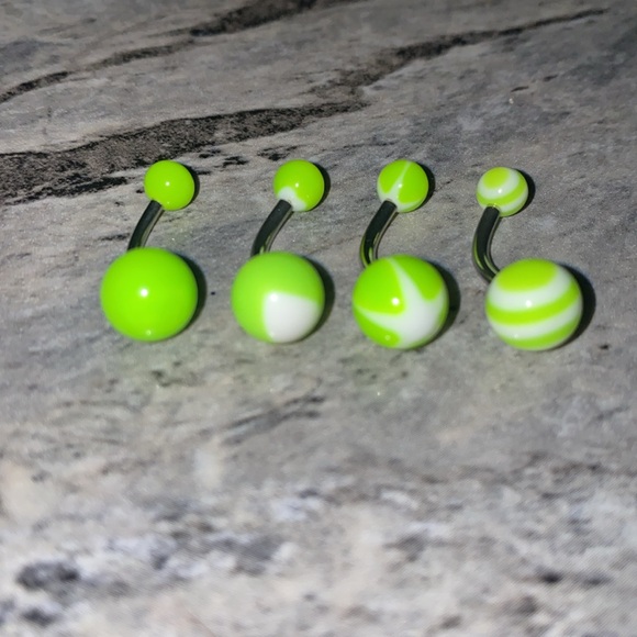 4 Belly Button Ring Set Green White - Picture 2 of 3